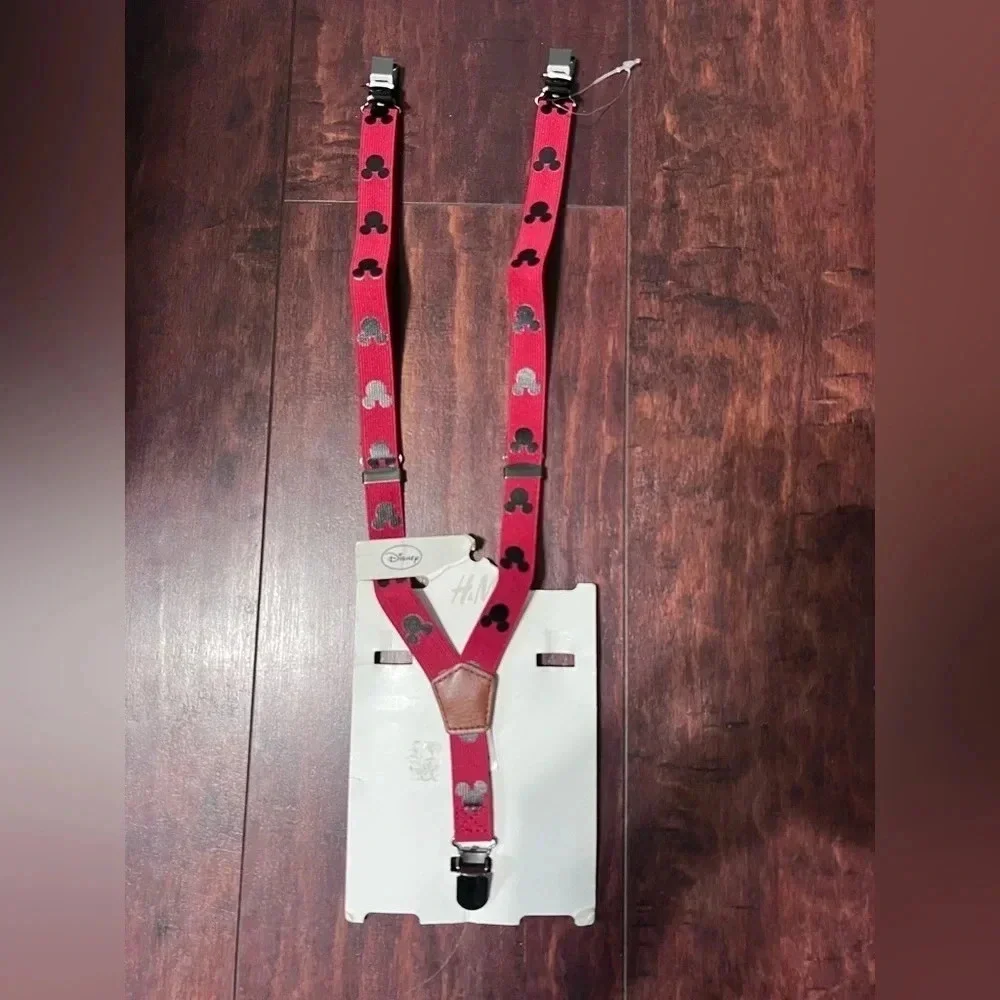 BOYS YOUTH Adjustable Disney Mickey Mouse Suspenders Leather NWT For H&M